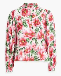 Alice + Olivia Alice OliviaJaclyn Bluse aus Satin mit Spitzenbesatz, Rüschen und floralem Print Pink