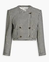 Sandro Cropped Jacke aus Tweed mit Hahnentrittmuster Schwarz