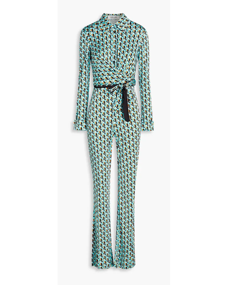 Diane von Furstenberg Michele bedruckter Jumpsuit mit weitem Bein aus Jersey Blau