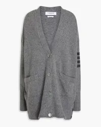 Thom Browne Gestreifter Cardigan aus einer Woll-Kaschmirmischung Grau