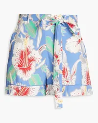 Valentino Garavani Shorts aus Webstoff mit floralem Print und Gürtel Blau