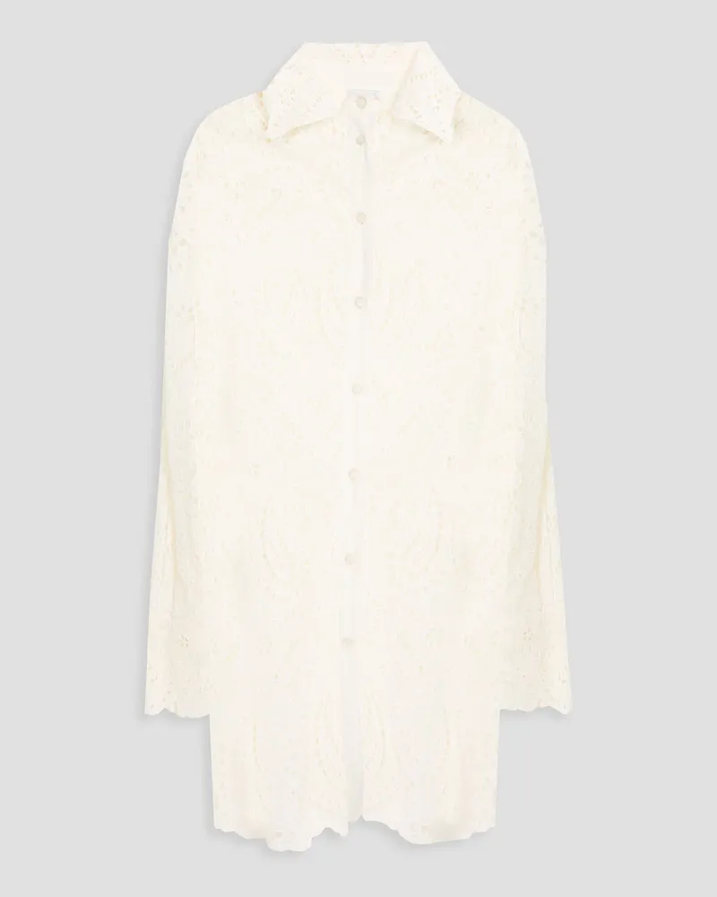 Etro Scalloped broderie anglaise cotton and silk-blend shirt Weiß