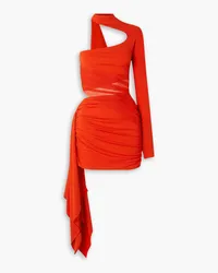 Thierry Mugler Asymmetrisches Minikleid aus Stretch-Jersey und Tüll Rot