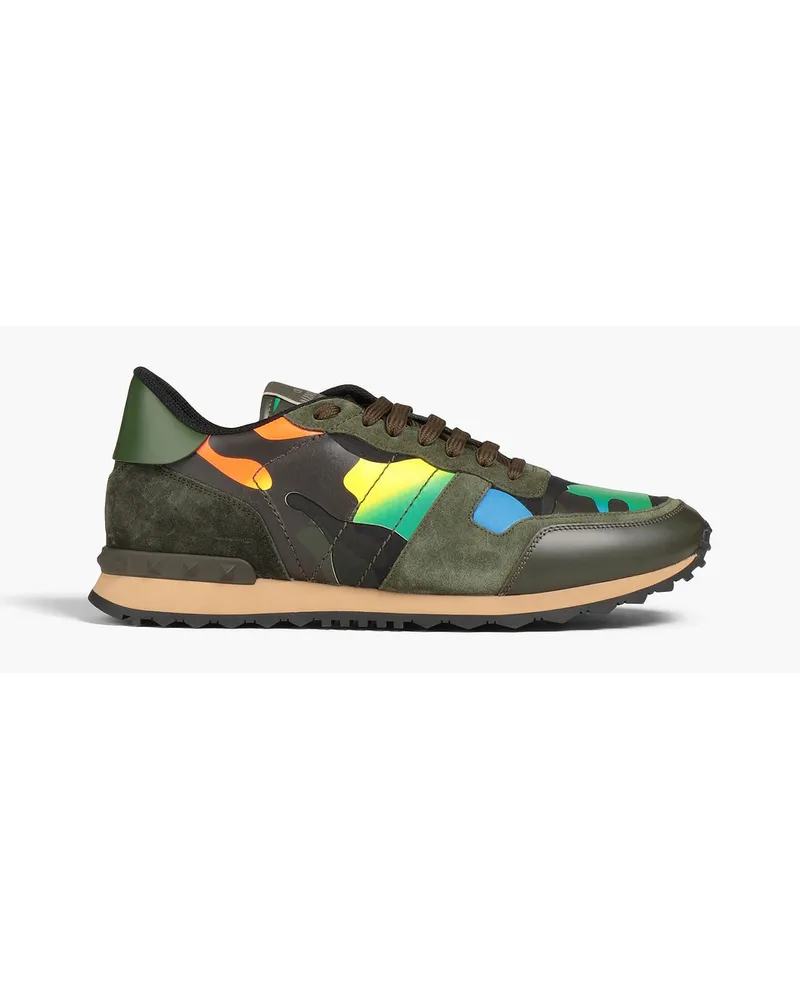 Valentino Garavani Rockrunner Sneakers aus Canvas, Veloursleder und Leder mit Camouflage-Print Bunt