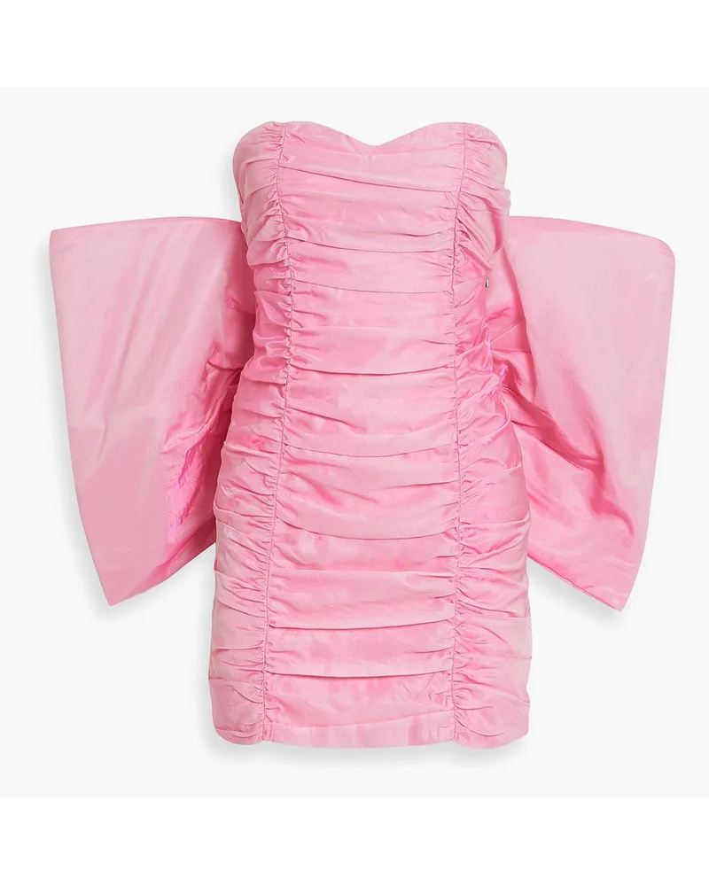 ROTATE Birger Christensen Trägerloses Minikleid aus Organza mit Raffungen und Schleife Pink