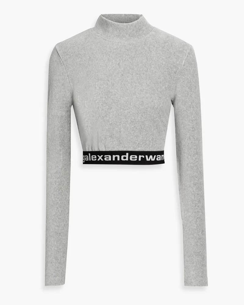 Alexander Wang Cropped Rollkragenoberteil aus Cord aus einer Stretch-Baumwollmischung Grau