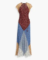 Rag & Bone Maxikleid aus Chiffon inColour-Block-Optik mit floralem Print Blau