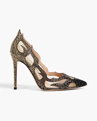 Gianvito Rossi Pumps aus Mesh und Veloursleder mit Kristallverzierung Schwarz