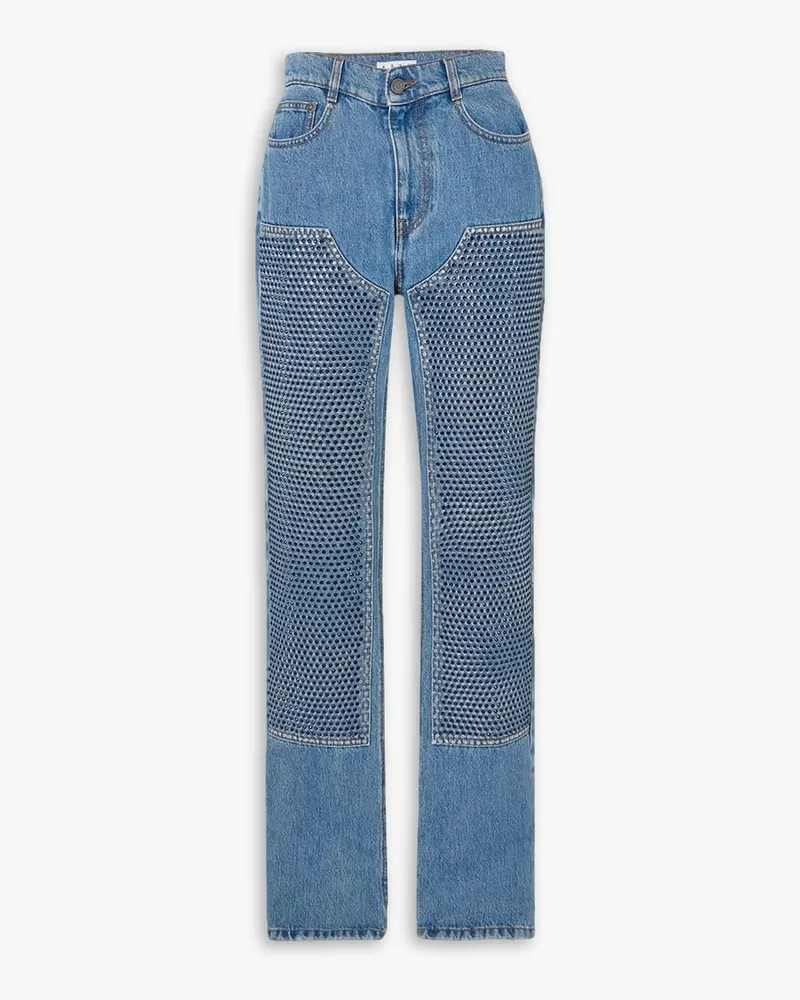 Area Hoch sitzende Jeans mit geradem Bein und Kristallverzierung Blau