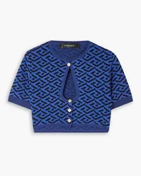 Versace Cropped Cardigan aus Jacquard-Strick mit Cut-outs Blau