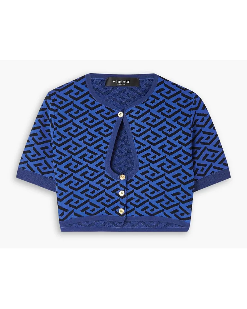 Versace Cropped Cardigan aus Jacquard-Strick mit Cut-outs Blau