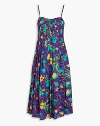 Derek Lam Midikleid aus einer Leinenmischung mit floralem Print und Falten Lila