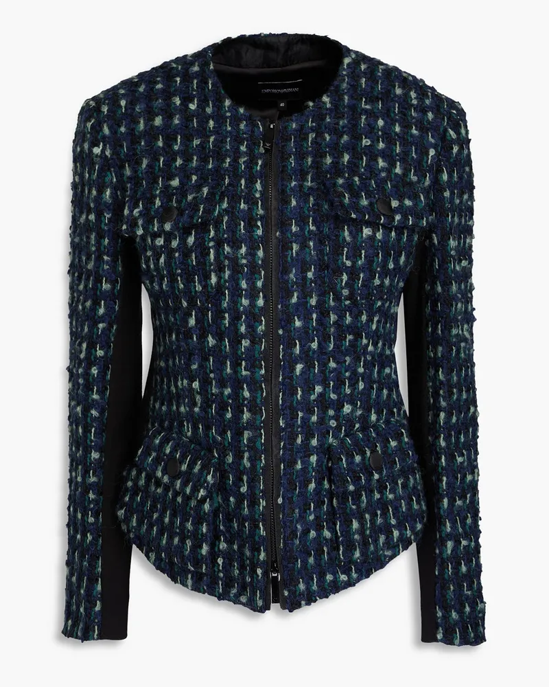 Emporio Armani Jacke aus Bouclé-Tweed aus einer Wollmischung Blau