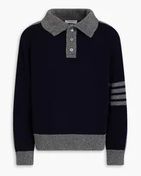 Thom Browne Pullover aus gestreifter Wolle mit Polokragen Blau