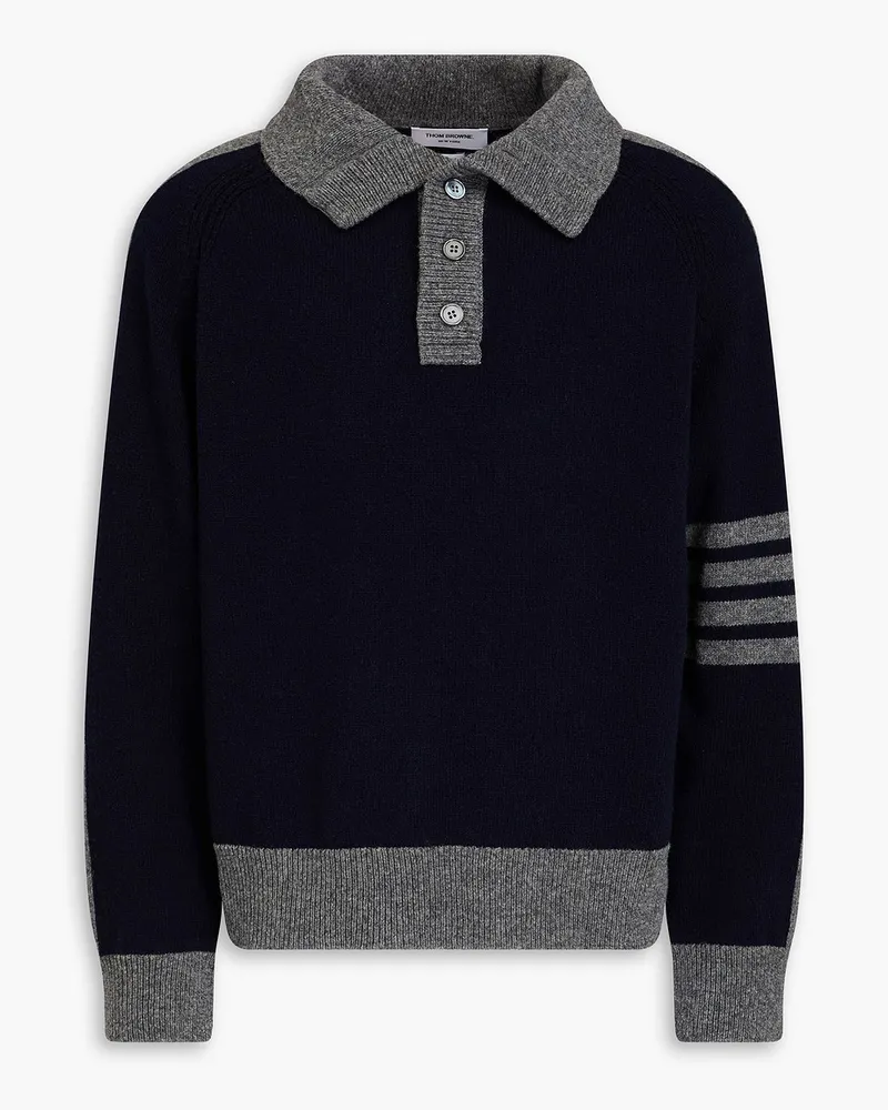 Thom Browne Pullover aus gestreifter Wolle mit Polokragen Blau