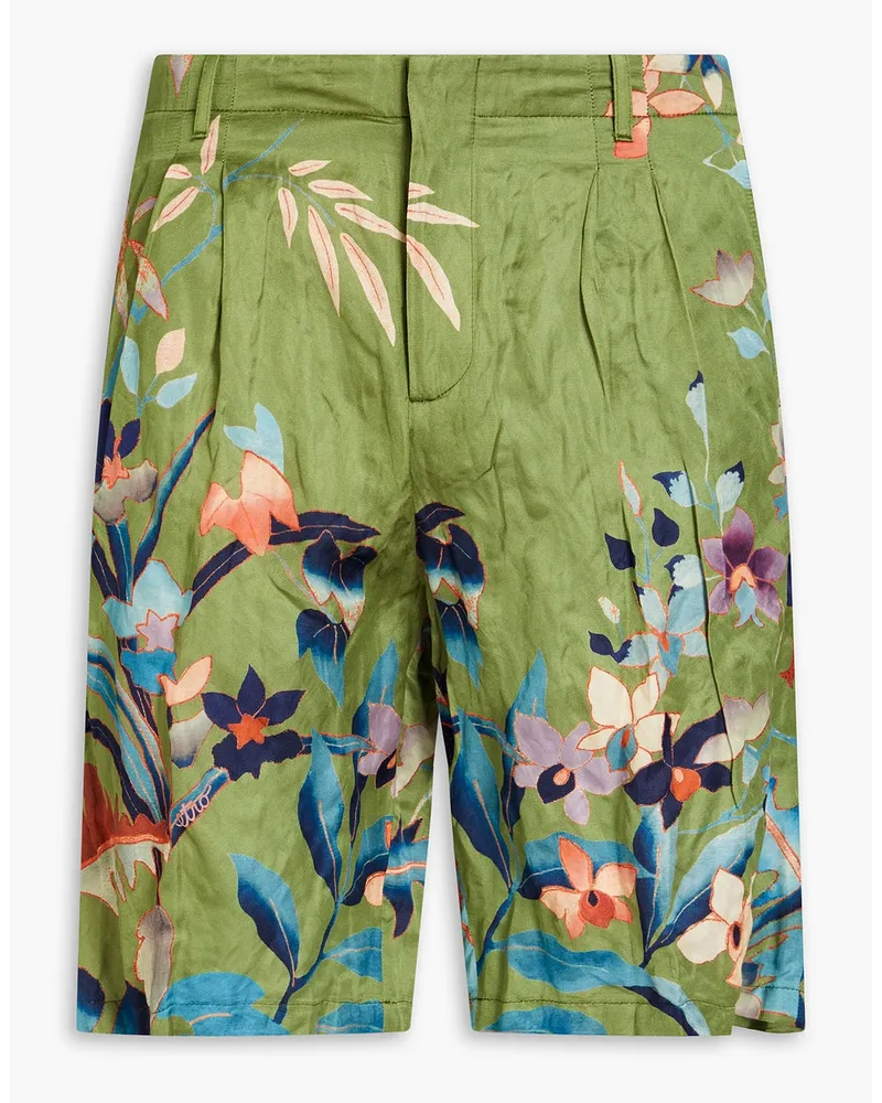 Etro Shorts aus Satin mit floralem Print und Falten Grün