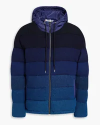 Missoni Daunenjacke aus gestepptem Bouclé-Strick mit Kapuze und Farbverlauf Blau