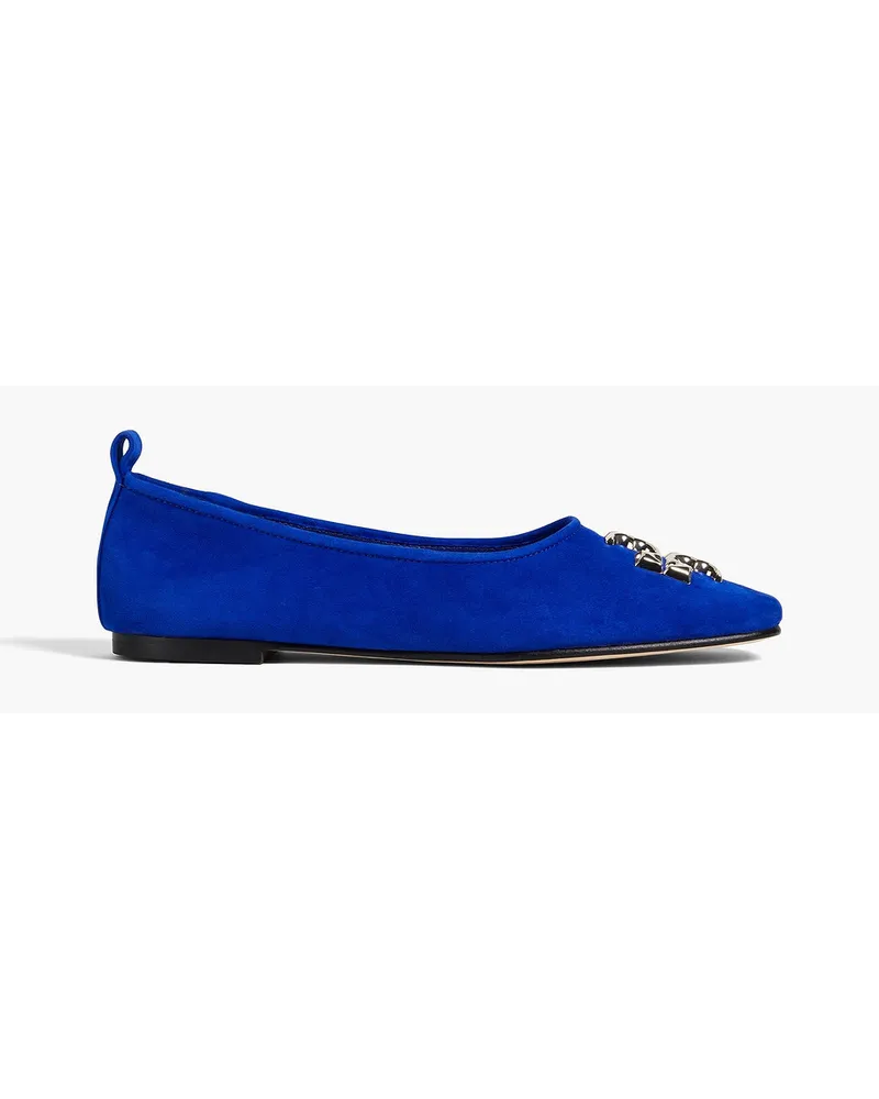 Tory Burch Eleanor Ballerinas aus Veloursleder mit Verzierung Blau