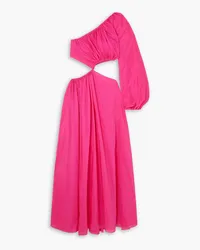 Matteau Maxikleid aus einer Baumwoll-Seidenmischung mit Cut-outs und asymmetrischer Schulterpartie Pink