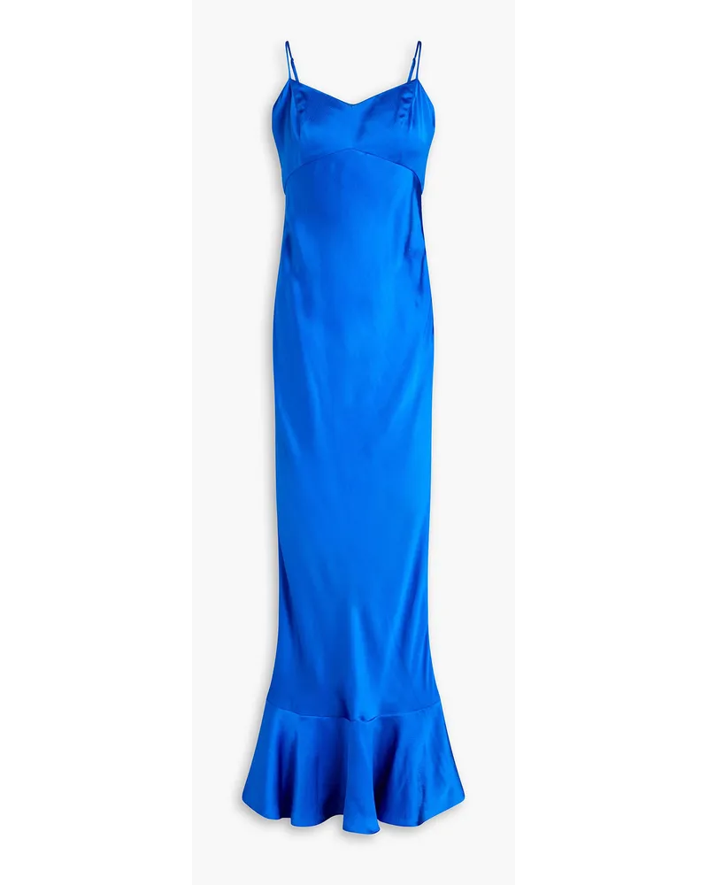 Saloni Mimi-B ausgestelltes Maxikleid aus gehämmertem Seidensatin Blau