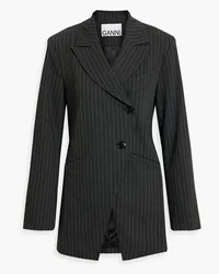 Ganni Asymmetrischer Blazer aus Twill mit Nadelstreifen Grau