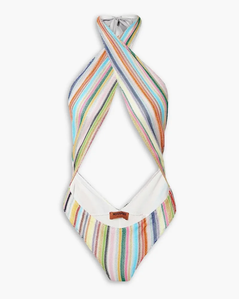 Missoni Mare Neckholder-Badeanzug aus Häkelstrick mit Cut-out und Streifen Bunt