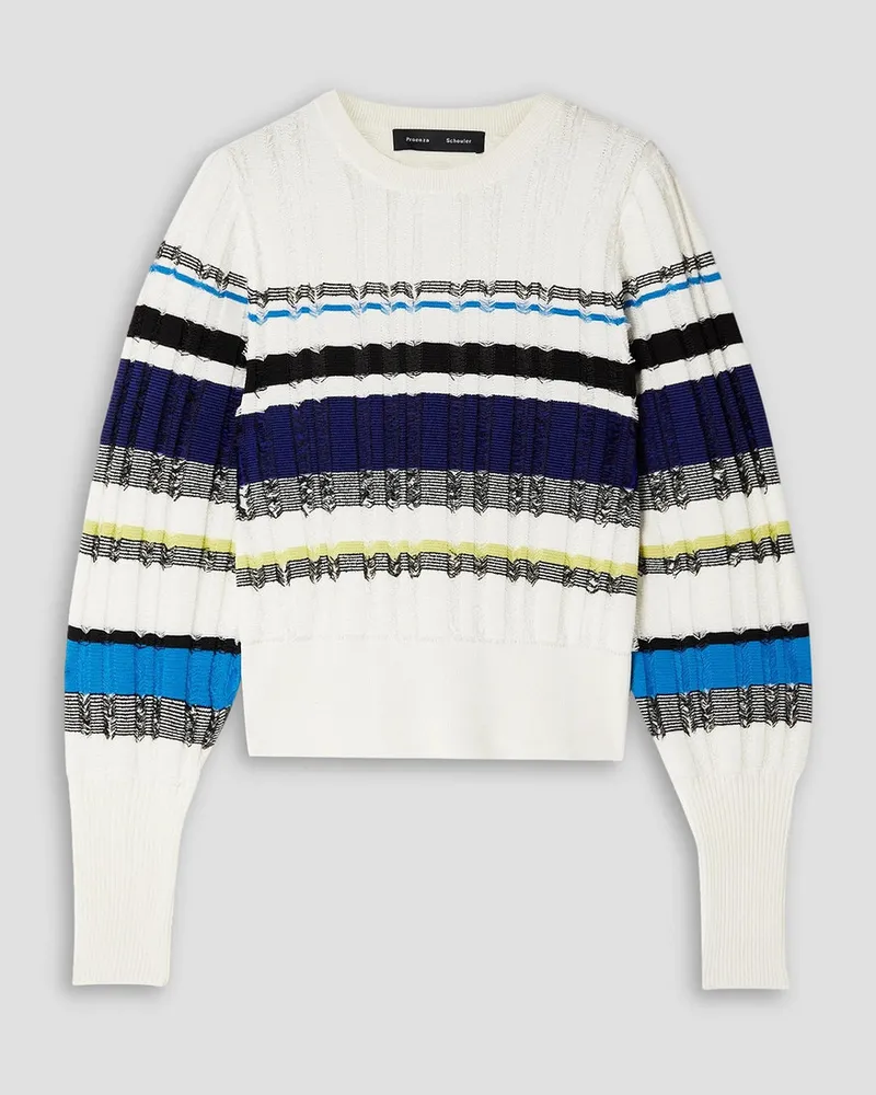 Proenza Schouler Gerippter Pullover aus einer gestreiften Baumwollmischung inJacquard-Strick Weiß