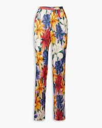 Etro Plissierte Hose mit geradem Bein aus Chiffon mit Blumenprint Rot