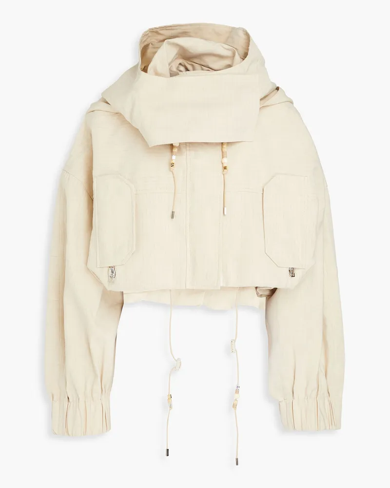 Jacquemus Raphia cropped linen and cotton-blend hooded jacket Neutral