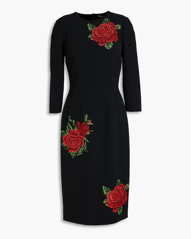 Dolce & Gabbana Kleid aus Crêpe mit Stickereien Schwarz