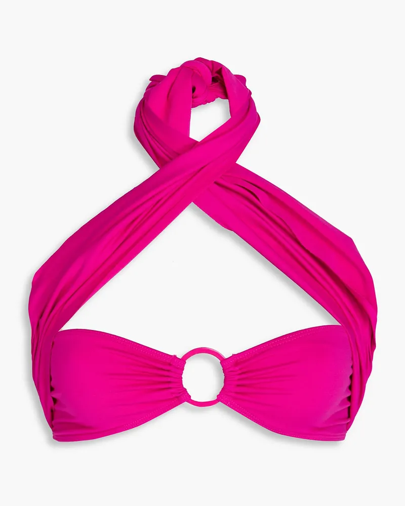 Leslie Amon Toghzan Neckholder-Bikini-Oberteil aus Stretch-Material mit Raffungen und Cut-out Pink