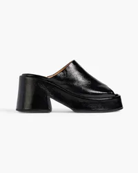 Ganni Retro crinkled patent-leather platform mules Schwarz