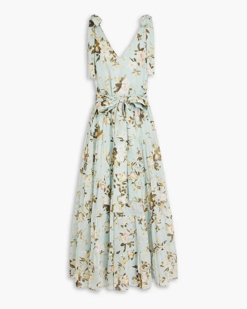 Erdem Midi-Kleid aus Twill und Voile aus einer Baumwoll-Seidenmischung mit floralem Print Grün