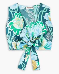 Emporio Sirenuse Sonia verkürztes Oberteil aus Baumwollpopeline mit Blumenprint Blau