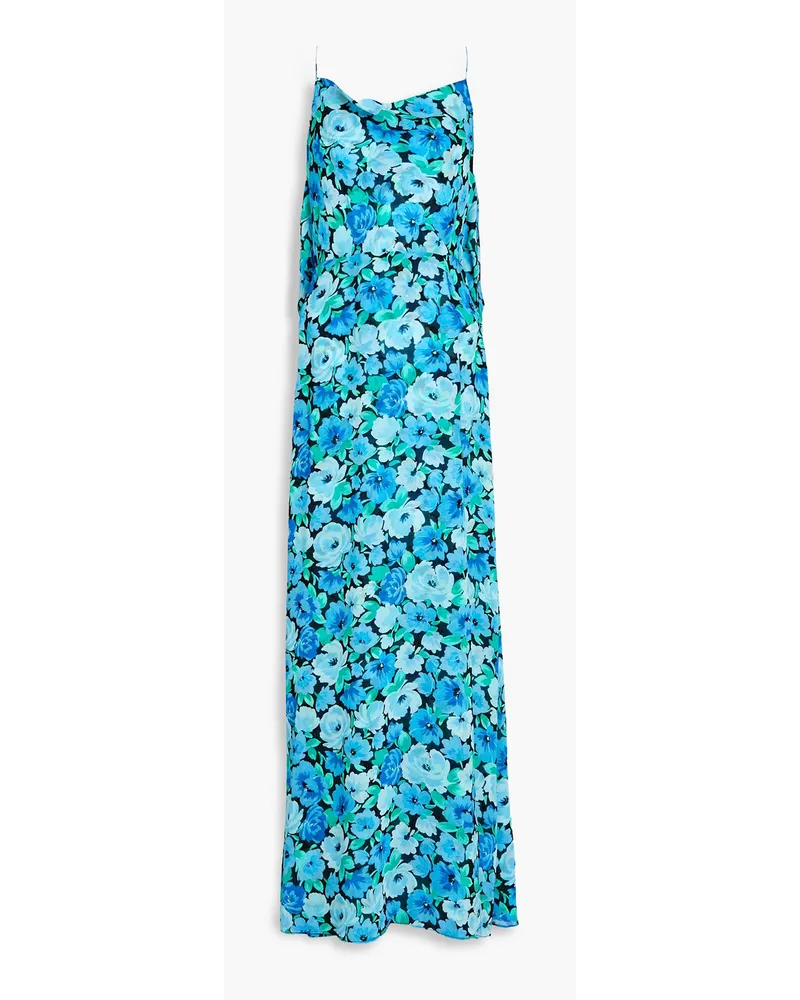 ROTATE Birger Christensen Drapiertes Maxikleid aus Crêpe de Chine mit floralem Print Blau