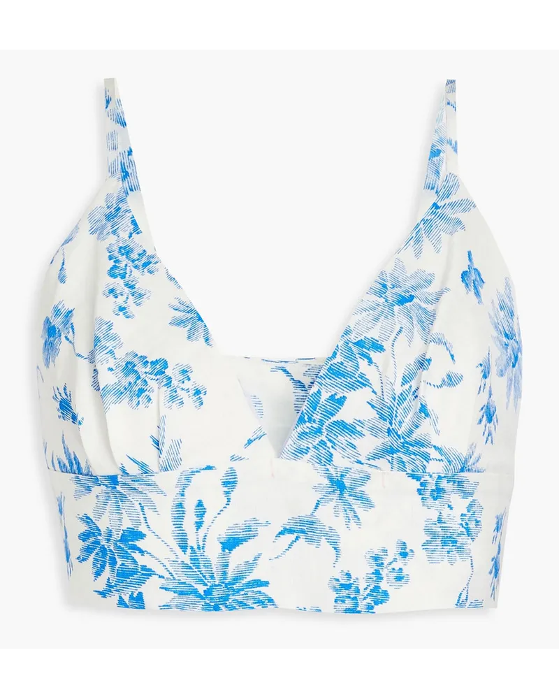 Sandro Bustier aus einer Leinenmischung mit floralem Print Blau