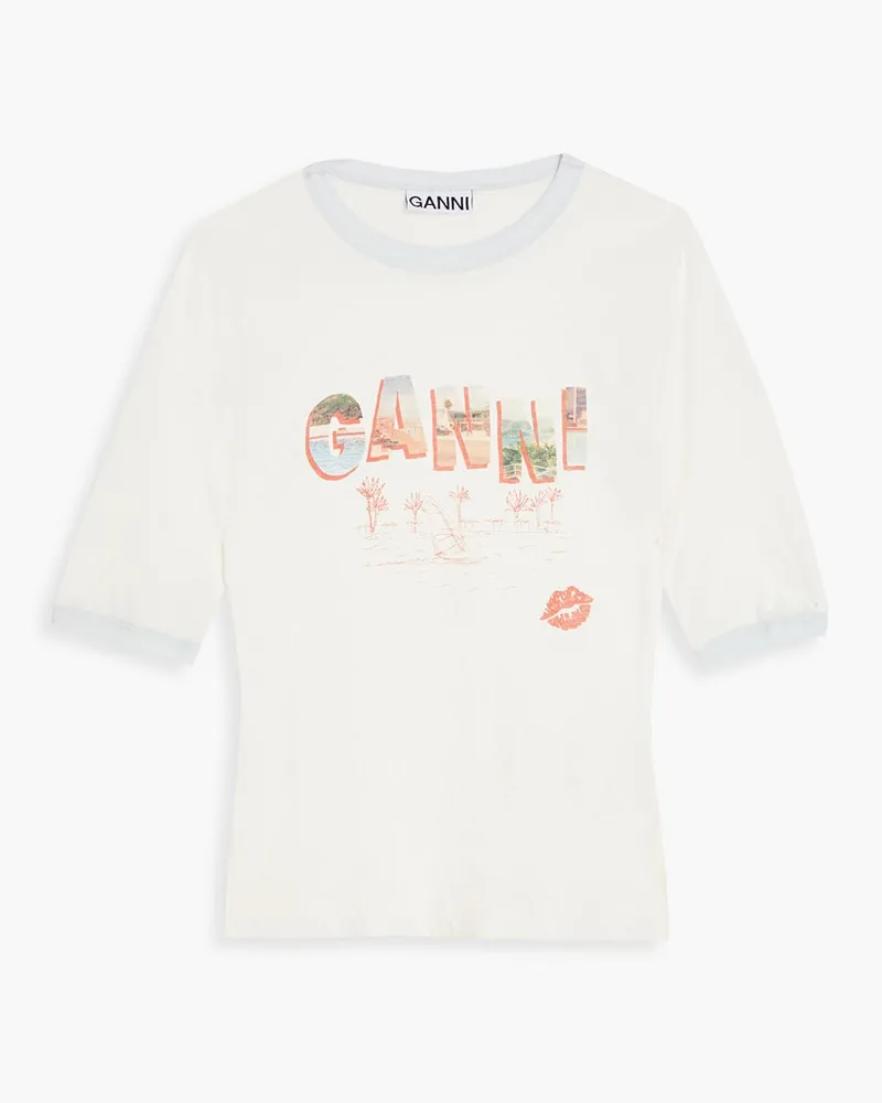 Ganni T-Shirt aus Baumwoll-Jersey mit Print Weiß