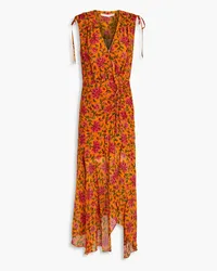 Veronica Beard Dovima ruched wrap-effect floral-print silk-chiffon maxi dress Orange