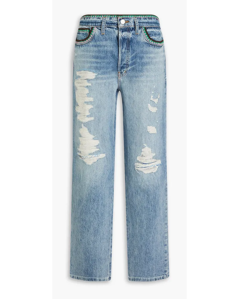 Frame Denim Julia Sarr-Jamois hoch sitzende Boyfriend-Jeans mit Häkelbesatz inDistressed-Optik Blau