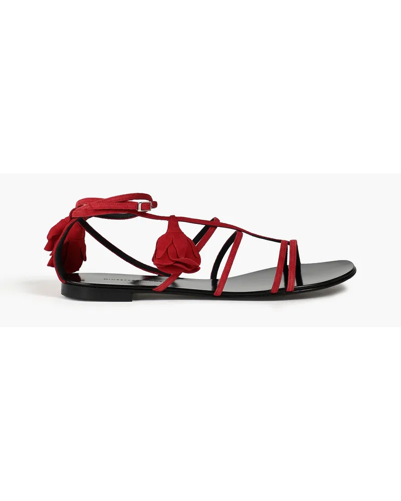 Giuseppe Zanotti Sandalen aus Veloursleder mit floralen Applikationen Rot