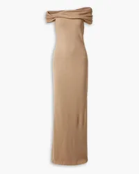 Brandon Maxwell Schulterfreies Maxikleid aus Rippstrick mit Cut-out Braun