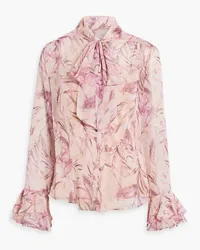 Mikael Aghal Schluppenbluse aus Chiffon mit floralem Print Pink