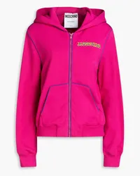 Moschino Embroidered French cotton-terry hoodie Pink