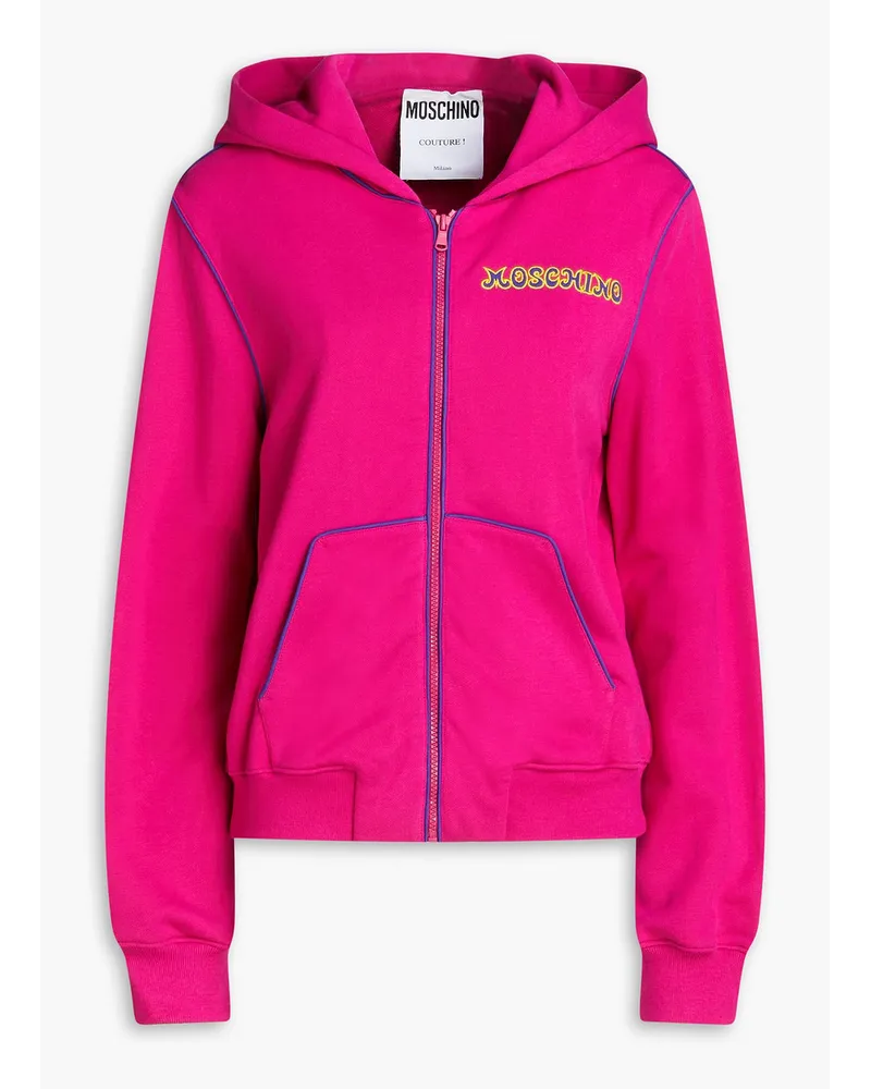 Moschino Embroidered French cotton-terry hoodie Pink