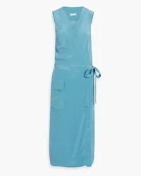 Equipment Maovesa Midi-Wickelkleid aus Crêpe de Chine aus Seide mit Polka-Dots Blau