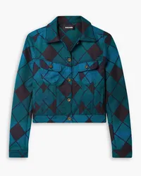 AHLUWALIA Cropped Jacke aus Merinowoll-Jacquard Blau