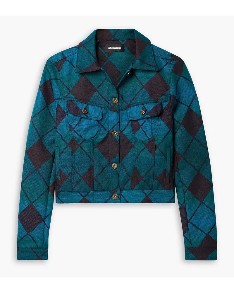 AHLUWALIA Cropped Jacke aus Merinowoll-Jacquard Blau