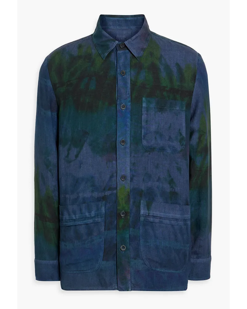 120% Lino Overshirt aus Leinen mit Batikmuster Blau