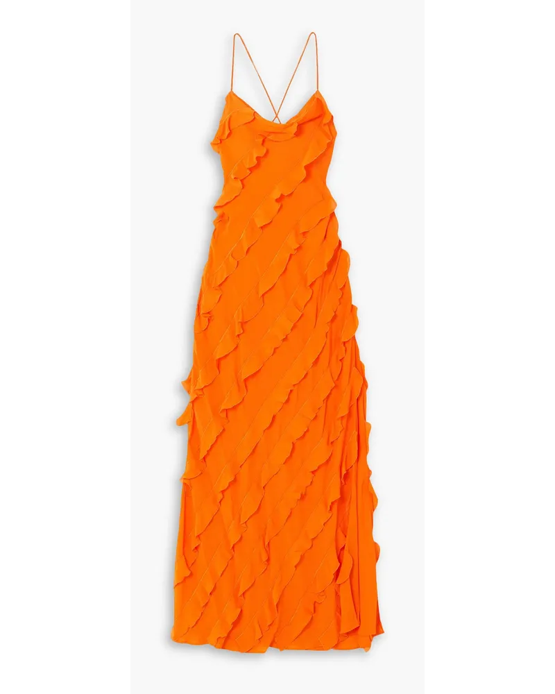 STAUD Elvire Maxikleid aus Crêpe mit Schnürung und Rüschen Orange