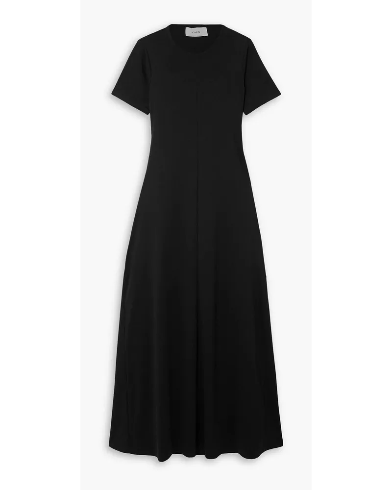 CAES Maxikleid aus Jersey mit Baumwollpopelinenbesatz und Cut-out Schwarz